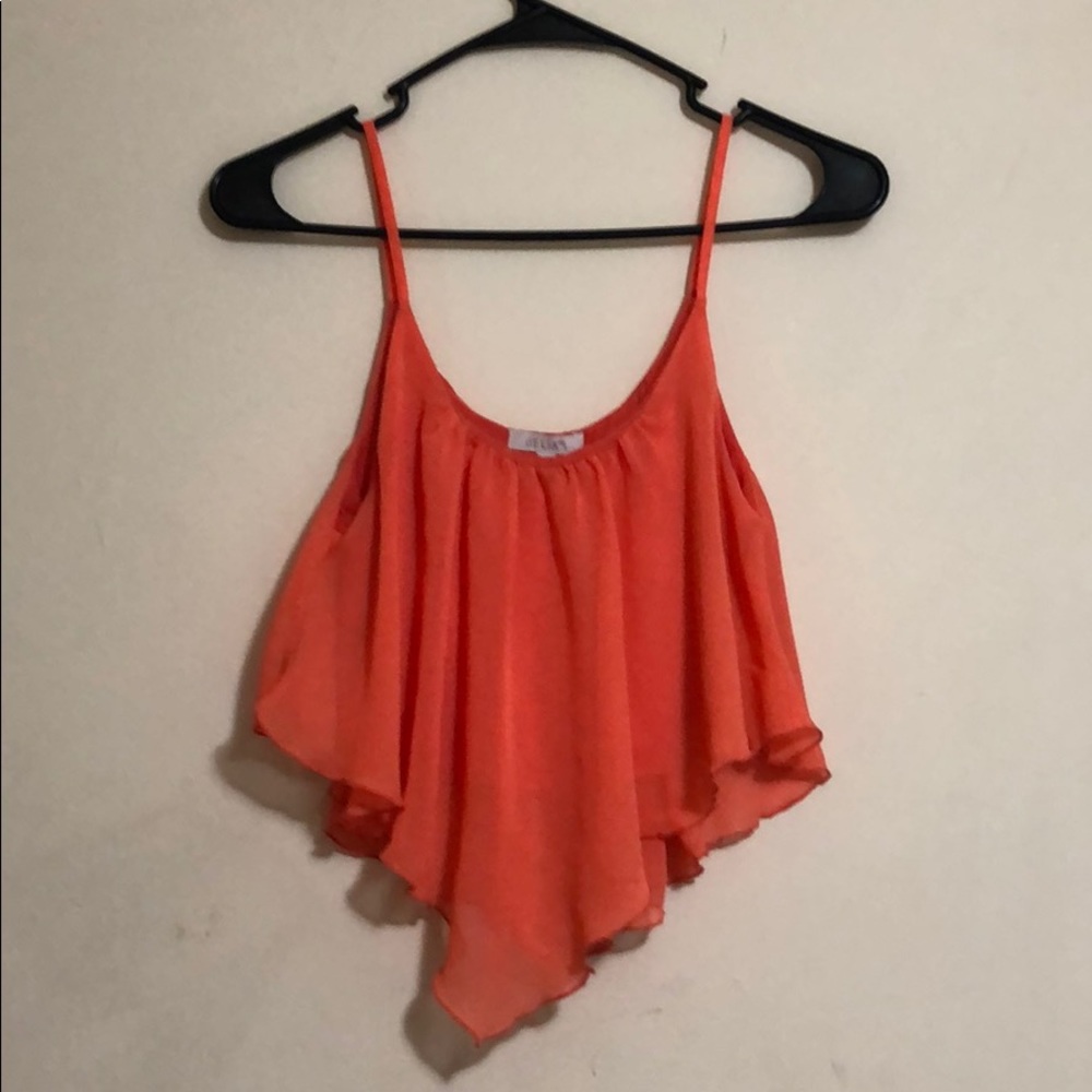 Coral/Peach angled crop top w crop tank underneath